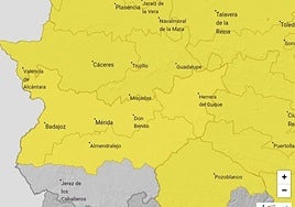 Mapa del aviso amarillo por lluvias y tormentas.