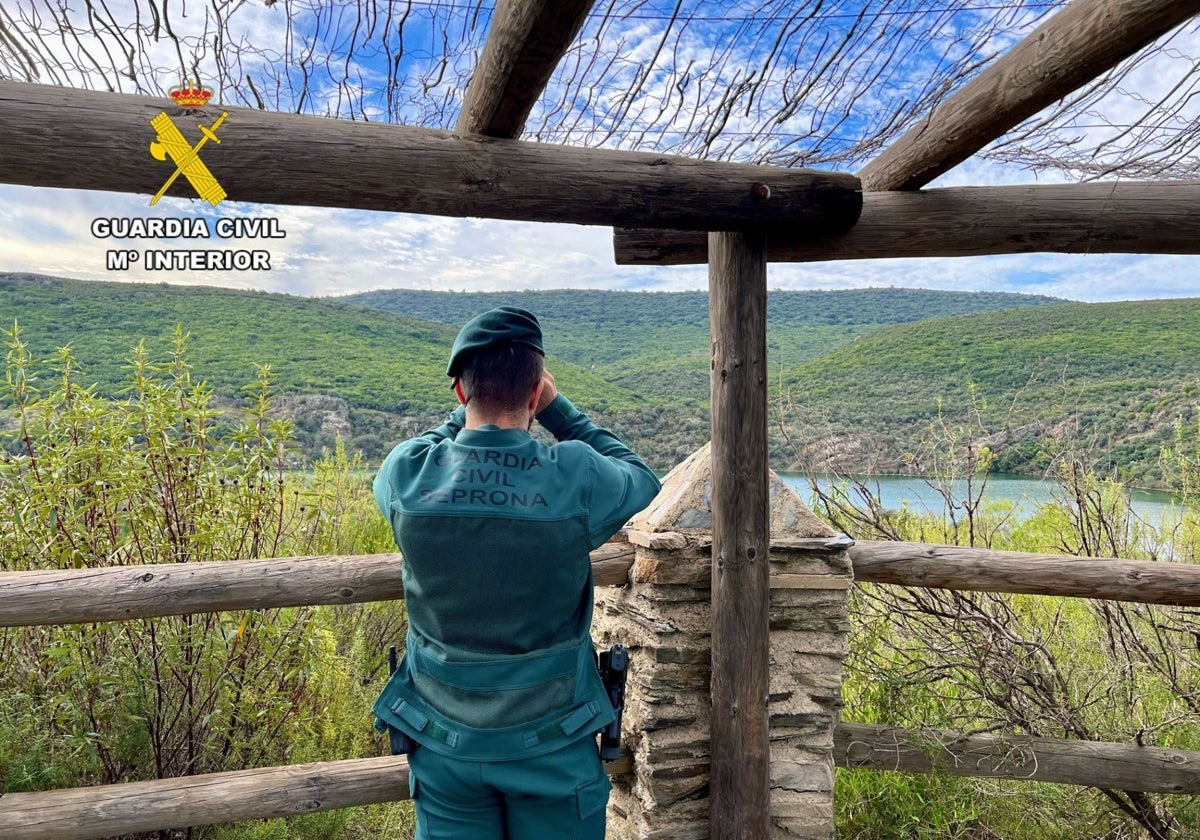 Un agente del Seprona de la Guardia Civil vigila un paisaje.