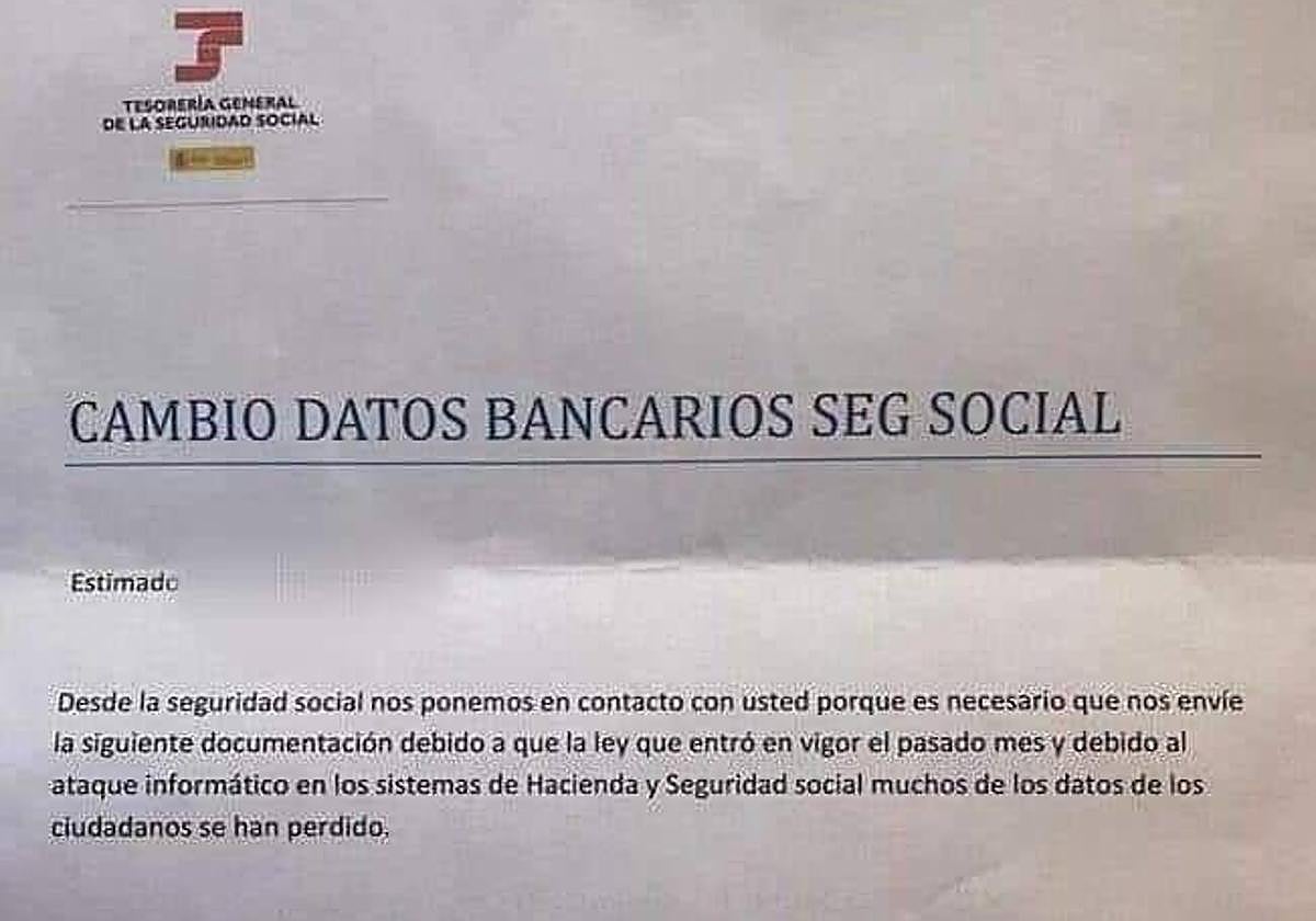 Alerta por una nueva estafa: Una falsa carta de la Seguridad Social dirigida a los jubilados