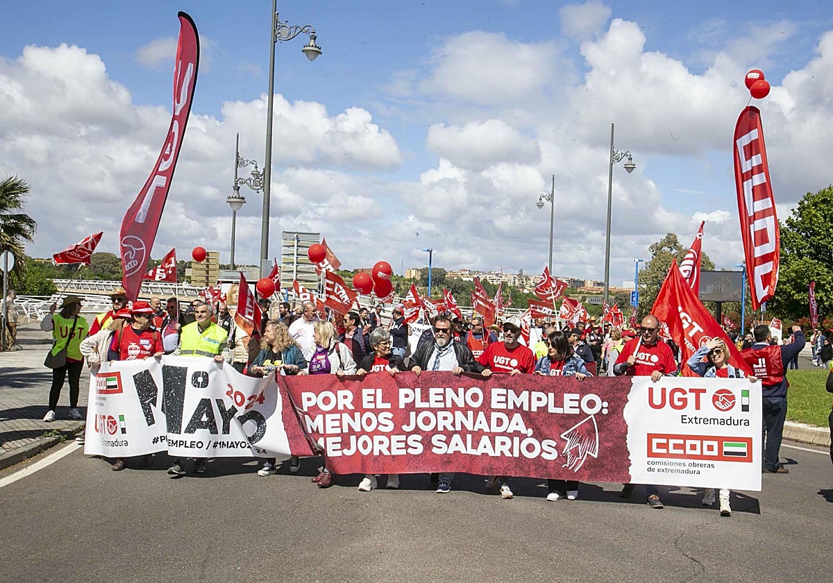 Cabecera de la manifestación del Primero de Mayo de este año en Mérida.