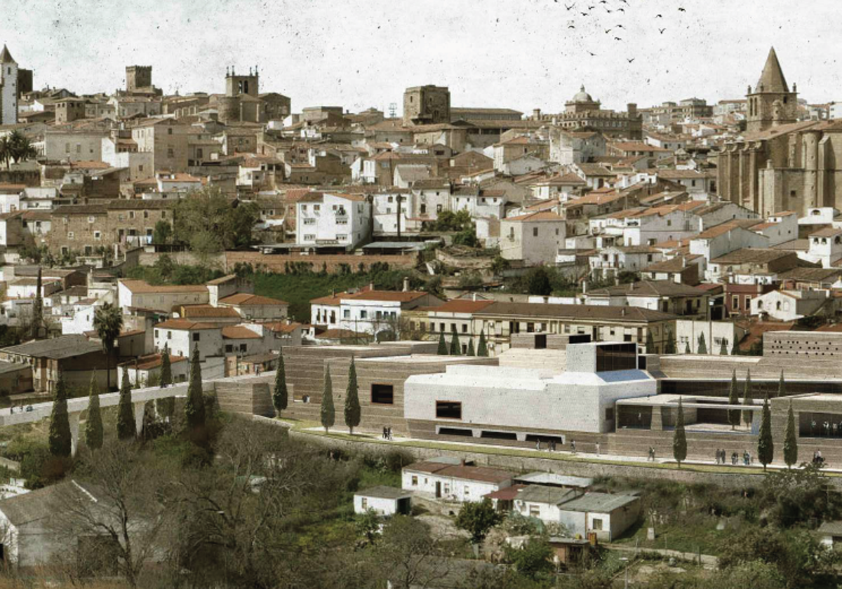 Recreación del futuro museo de la música que se hará en el solar del Madruelo y de la pasarela peatonal que conectará esta dotación con el parking que se creará en Puente Vadillo.