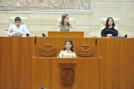 Clara Lagoa abajo en el centro durante su intervención.