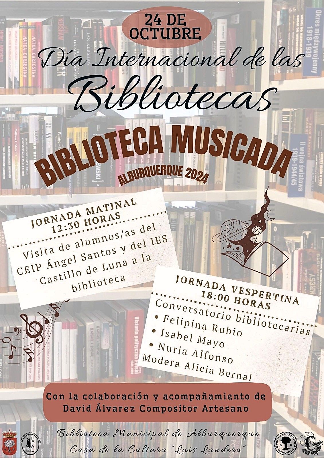 Cartel anunciador de las actividades de la reinauguración de la biblioteca