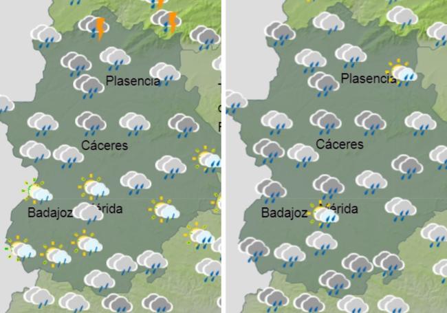 Lluvia prevista para el próximo jueves y viernes en Extremadura.