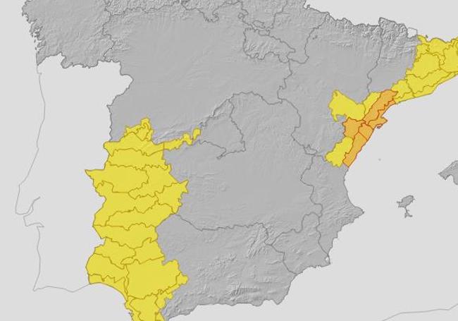 Mapa de avisos para este jueves.