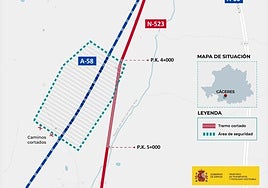Una voladura en las obras de la autovía Cáceres-Badajoz obliga a cortar la N-523 este jueves