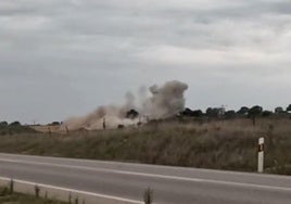 Voladura en las obras de la autovía Cáceres-Badajoz.
