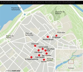 Mapa locales de copa en el Casco Antiguo