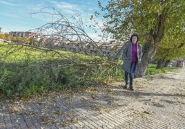 Nieves Nestares, presidenta de la asociación de vecinos, con la parcela municipal que lleva 20 años sin uso.