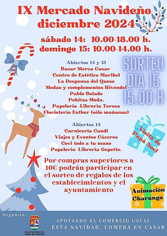 La charanga Los Pintores y la visita de Papá Noel animarán este fin de semana el IX Mercado navideño