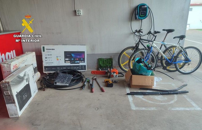 Efectos robados intervenidos por la Guardia Civil.