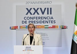 María Guardiola en la rueda de prensa posterior a la Conferencia de Presidentes.