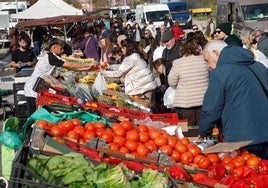 Imagen de este miércoles del mercado franco en Vegas del Mocho, en Cáceres.