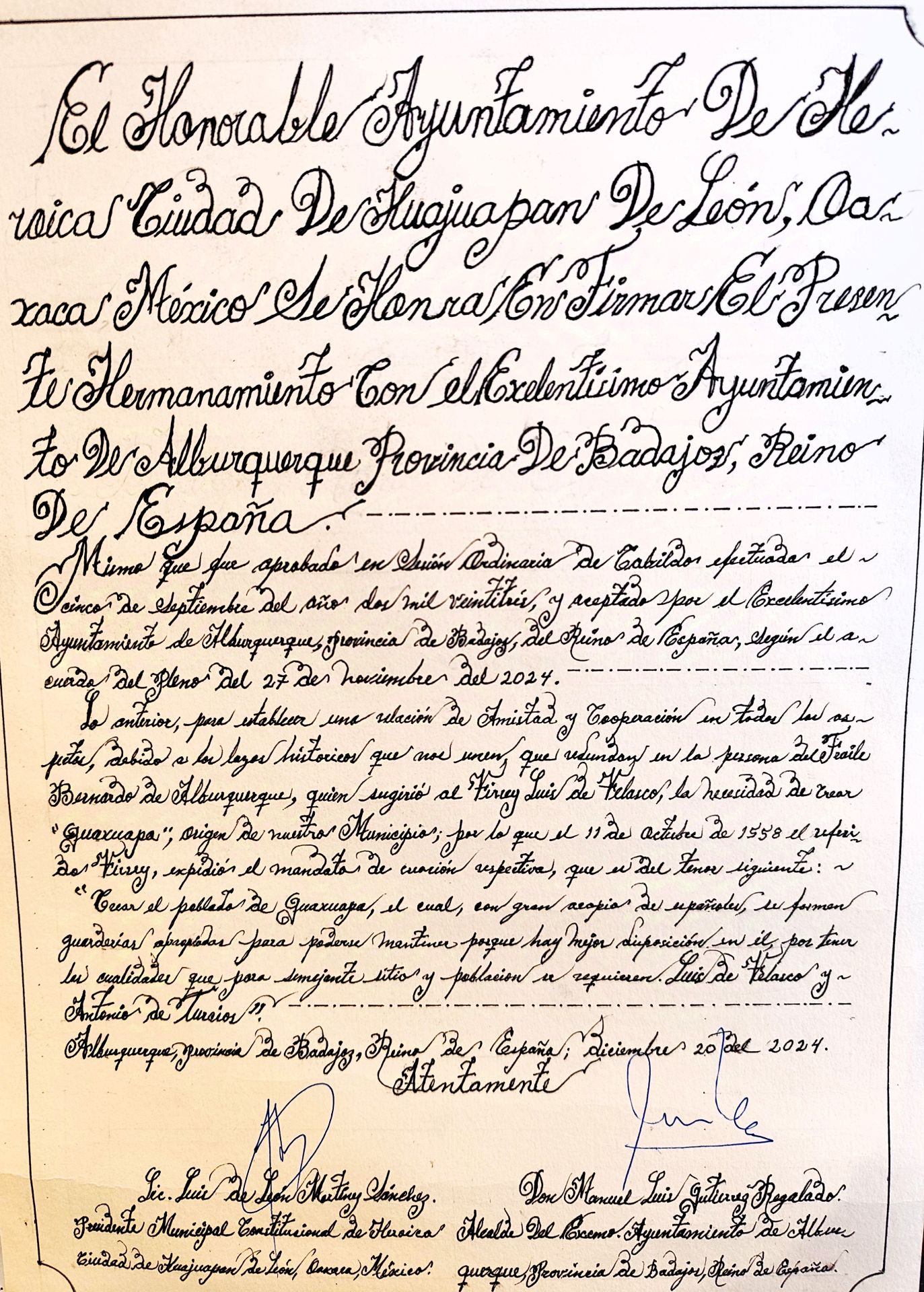 Documento firmado por los alcaldes