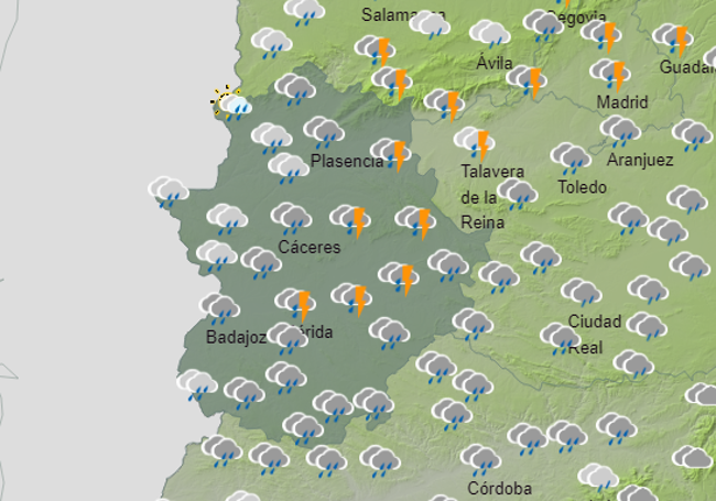 Previsión de la Agencia Estatal de Meteorlogía para el domingo por la tarde.