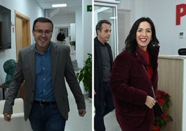 Llegada a la sede de Miguel Ángel Gallardo y Esther Gutiérrez a la sede del PSOE extremeño.