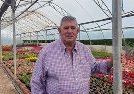 Lorenzo Ramos, en su invernadero de flores en Valdelacalzada.