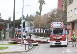 Parte del techo desprendido del centro de salud Obispo Paulo de Mérida en la calzada.