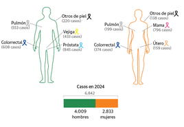 Casos de cáncer en Extremadura, con los tipos más frecuentes.