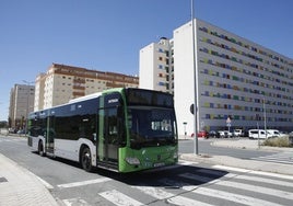 Autobús urbano de Cáceres a su paso por el barrio del Junquillo en una imagen de archivo.