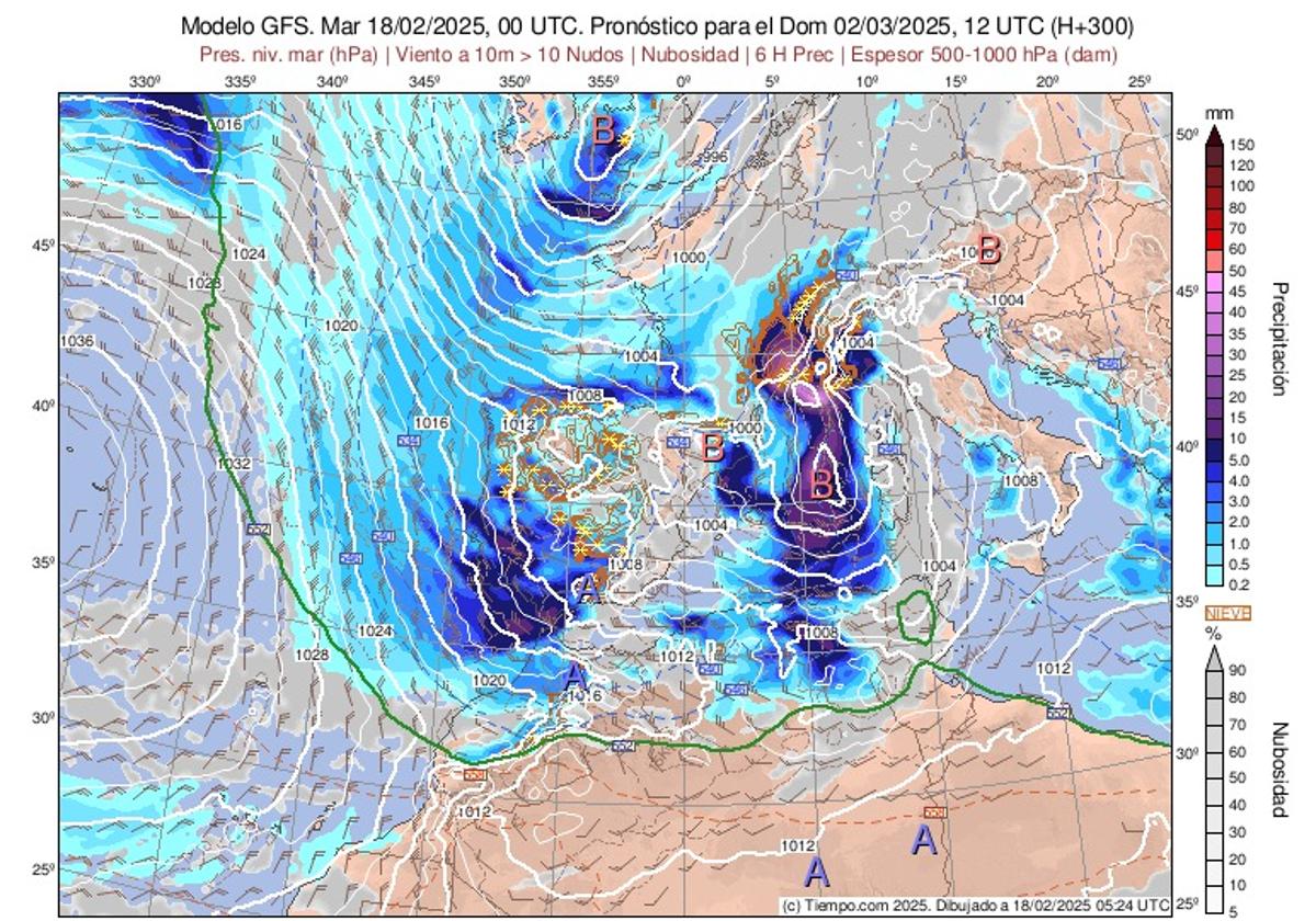 Previsión del modelo GFS para el domingo, 2 de marzo.