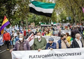 Banderas extremeñas en una de las últimas manifestaciones en defensa de las pensiones en Madrid.