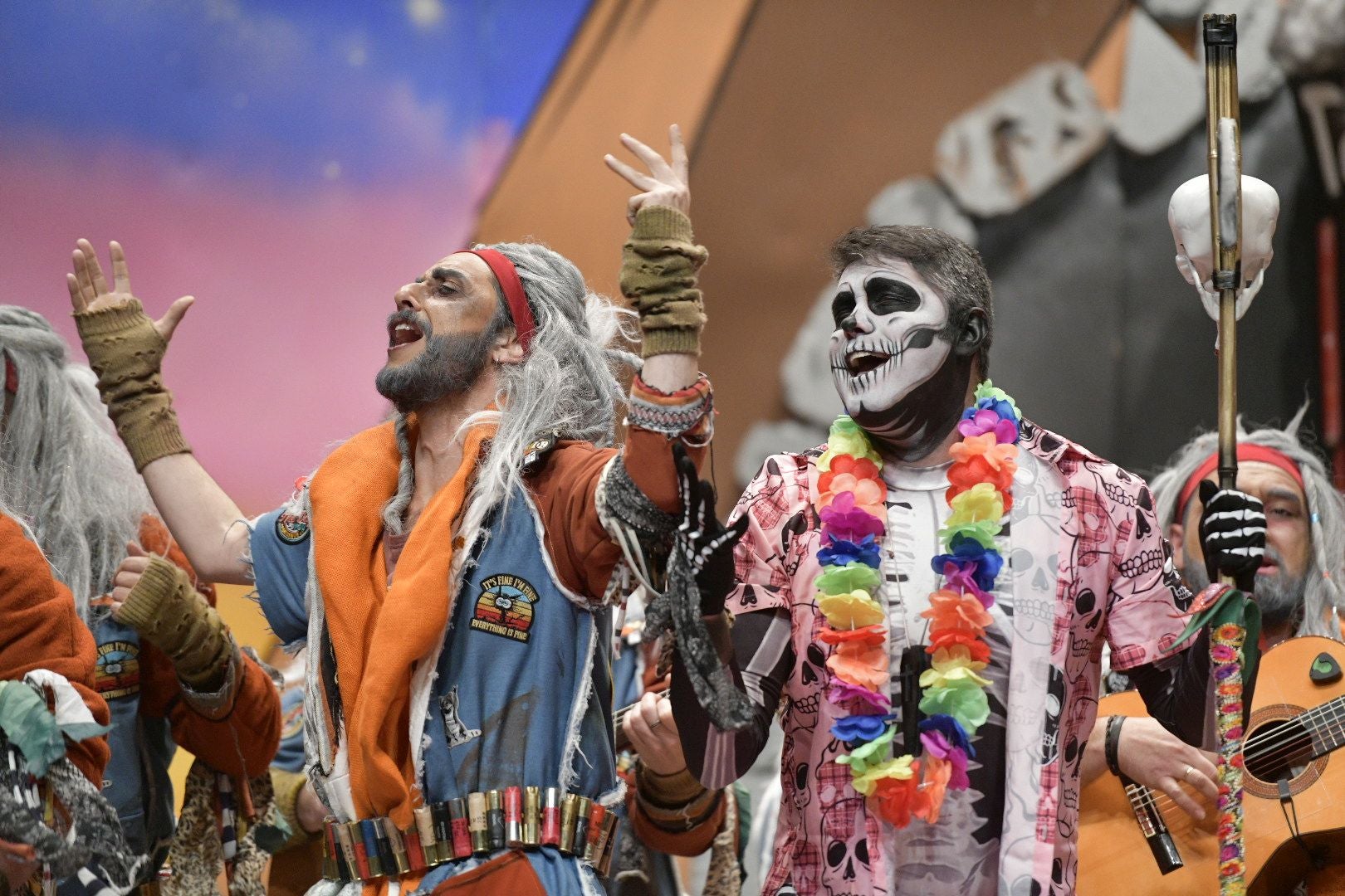 Actuación de Yo no salgo en la primera semifinal del Concurso de Murgas del Carnaval de Badajoz 2025. 