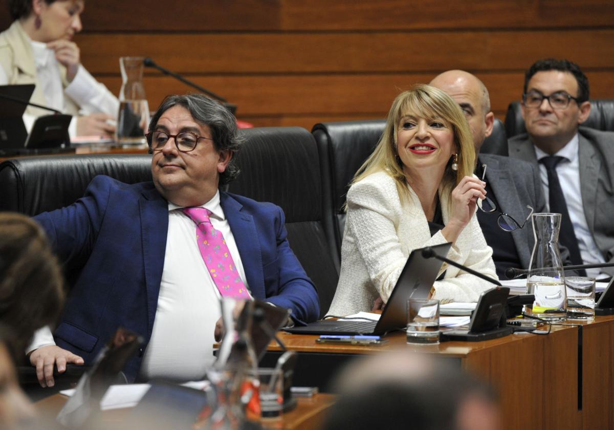 José María Vergeles y Piedad Álvarez, portavoz del Grupo Parlamentario Socialista en la Asamblea, durante el pleno de este jueves.