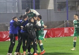 Los jugadores verdiblancos celebran uno de los tantos anotados este sábado frente al Sanse.