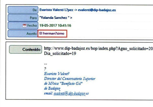 Correo remitido por Evaristo Valentí a Yolanda Sánchez.