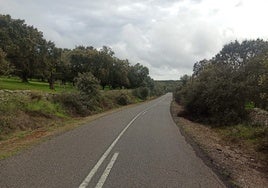 Tramo de la carretera que conecta Salvatierra de los Barros con Valle de Santa Ana, conocida como carretera de Jerez.