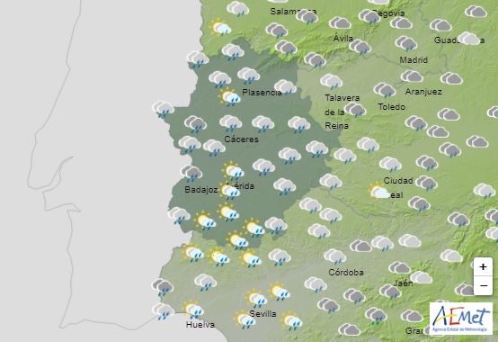 Previsión de la Aemet para el viernes entre las 6 y las 12 horas.