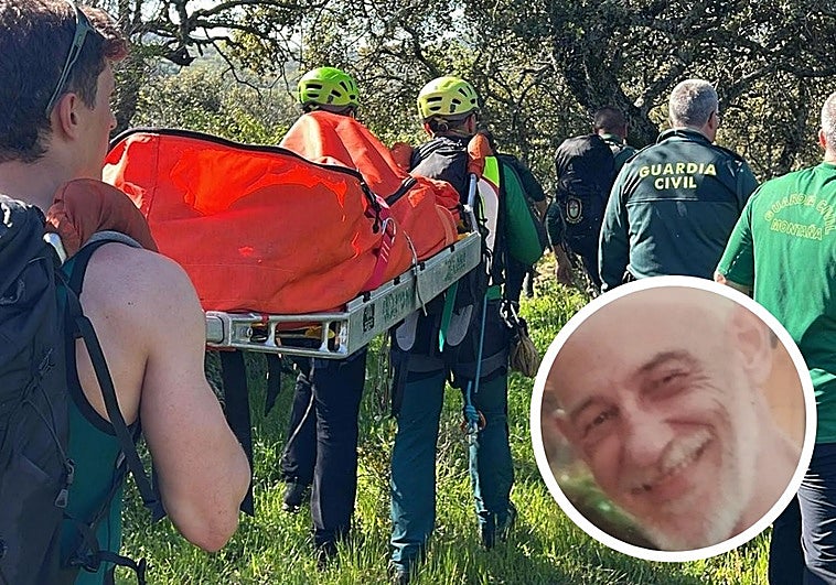 Momento en el que Luis es trasladado en camilla por la Guardia Civil; a la derecha, su imagen.