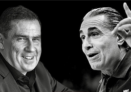 Scariolo, seleccionador de la selección española de baloncesto, y Piti Hurtado, entrenador cacereño