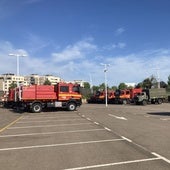 Vehículos de emergencias de la UME en las instalaciones de Ifeme.