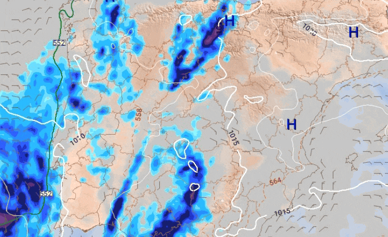 Previsión de lluvia según el modelo ECMWF.