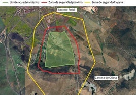 Gráfico donde se visualizan las franjas de seguridad alrededor de las 214 hectáreas que ocupa el Cefot.
