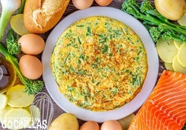 Tortilla de patatas con salmón y bimi