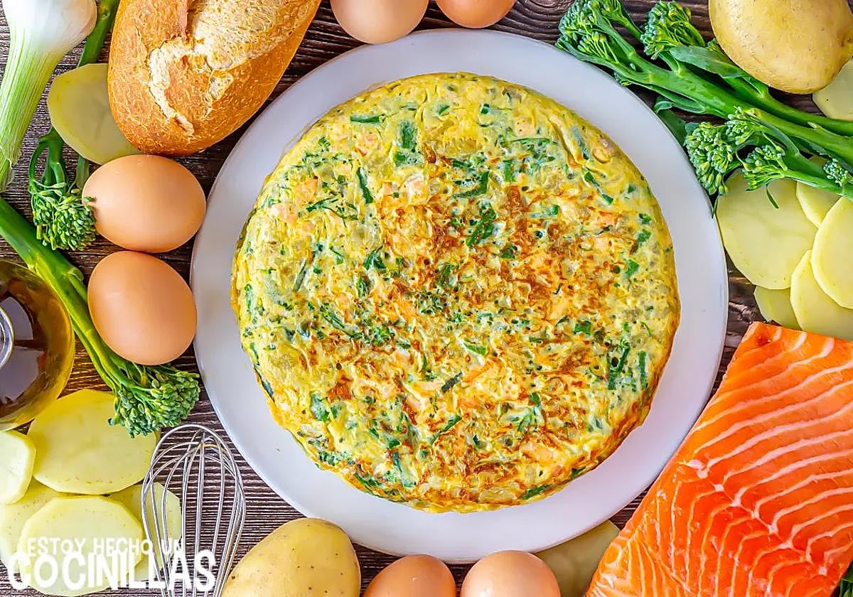 Tortilla de patatas con salmón y bimi