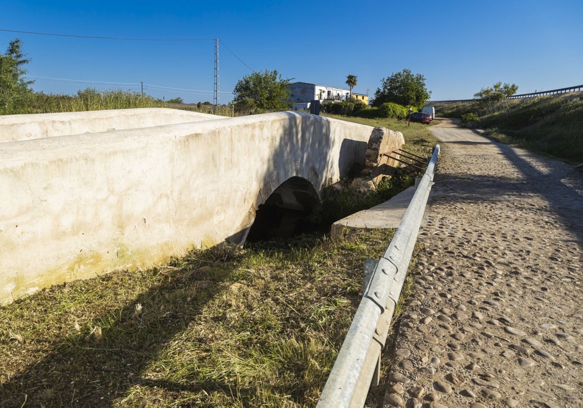El camino a Bótoa junto al puente sobre el arroyo Herrerín.
