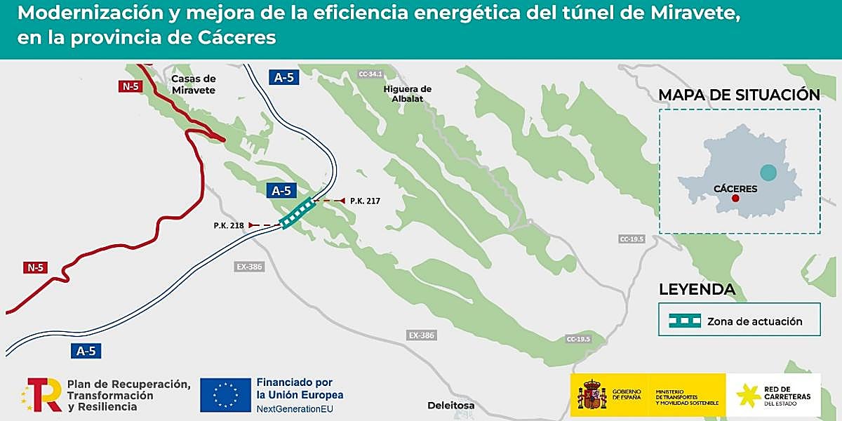 2,4 millones de euros las obras de modernización y eficiencia energética del túnel de Miravete, en la A-5
