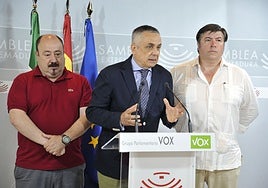 Ángel Pelayo Gordillo, en el centro, junto a Juan José García y Javier Bravo, diputados de Vox.
