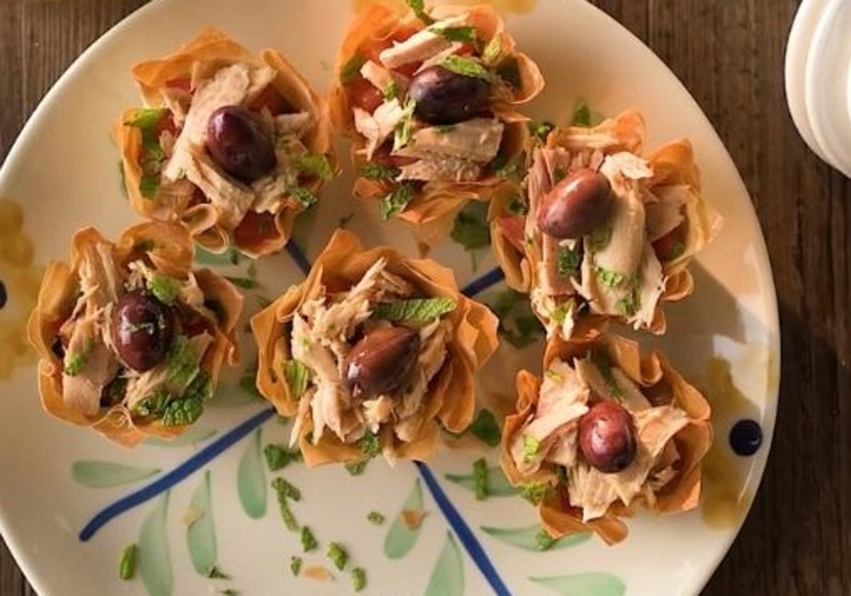 Entrante elaborado con pasta filo y berenjena