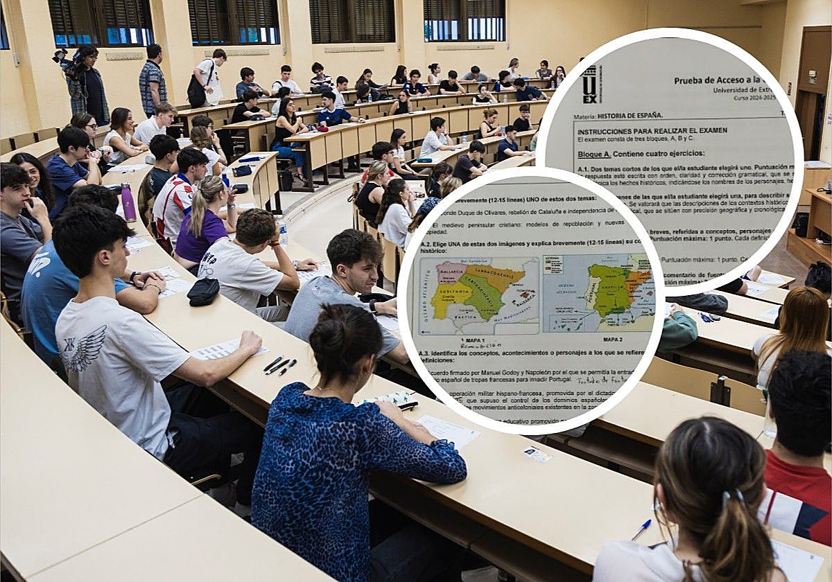 Alumnos que se presentan a la PAU y el examen de Historia de España, que se ha celebrado este miércoles.