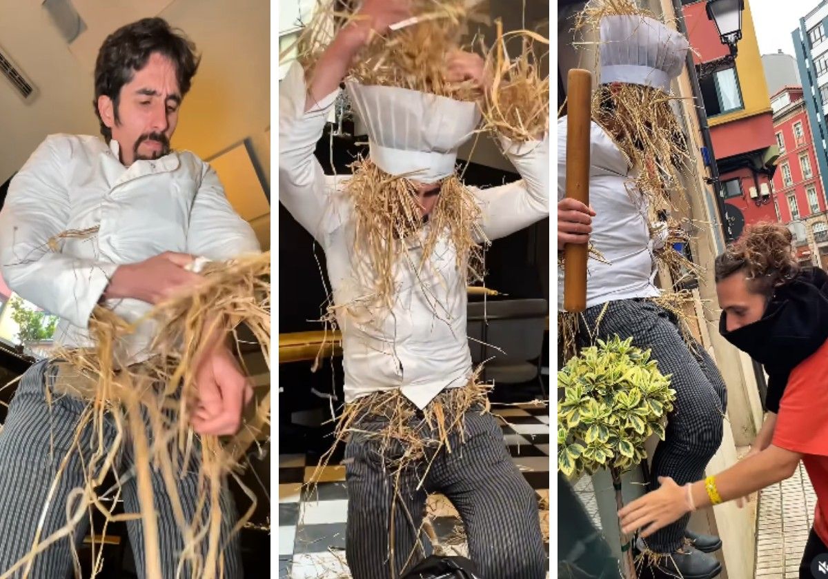 Un chef extremeño se disfraza de espantapájaros para denunciar los actos vandálicos contra su restaurante