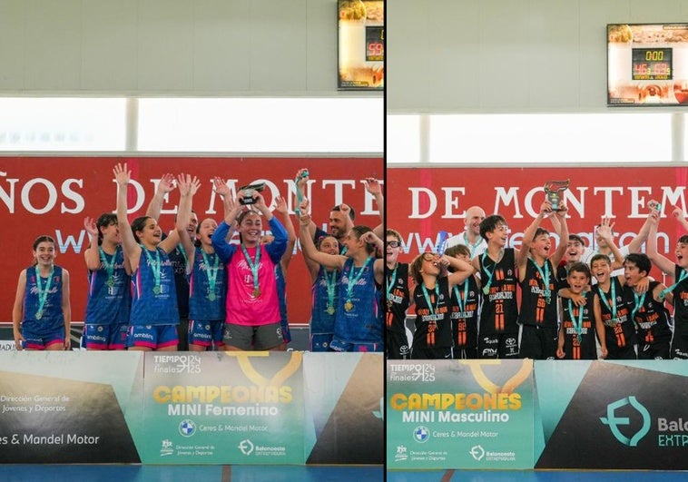 El Miralvalle y el BCB celebran su título como campeones de Extremadura de minibasket.