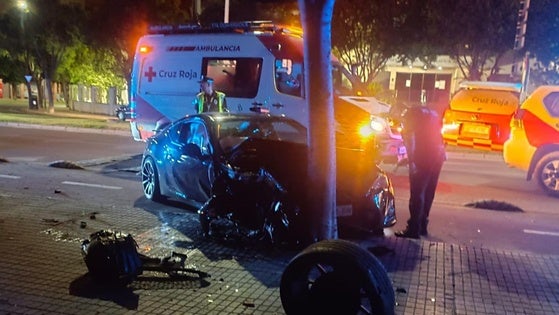 Un coche chocó contra un árbol.