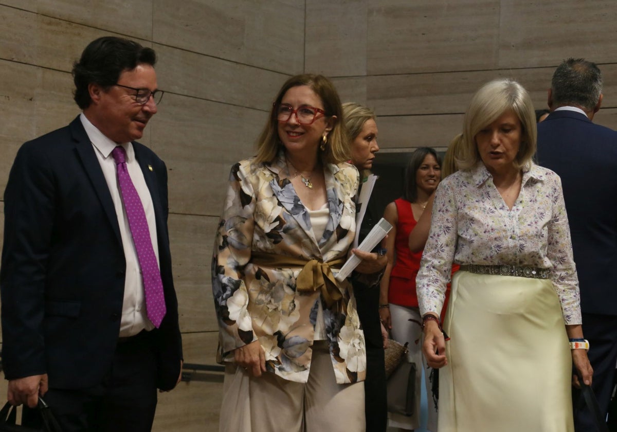 La consejera de Agricultura, Mercedes Morán (en el centro), a su llegada al pleno.