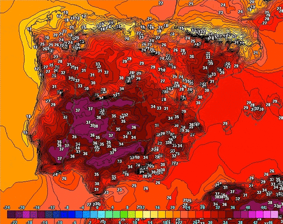 Máximas en superficie que se esperan en los próximo días.