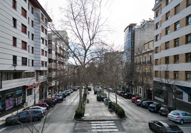 Imagen del estado actual de la avenida Virgen de la Montaña, con el bulevar en el centro y los coches estacionados en batería a ambos lados. CEDIDA